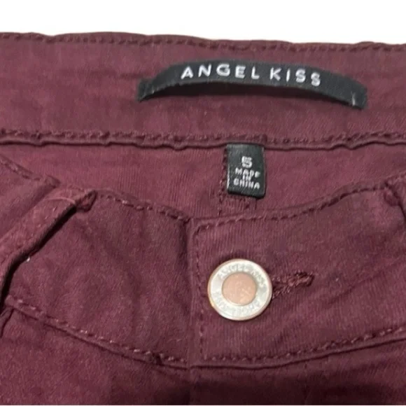 Angel kiss burgundy distressed frayed shorts juniors size 5 - Picture 5 of 5